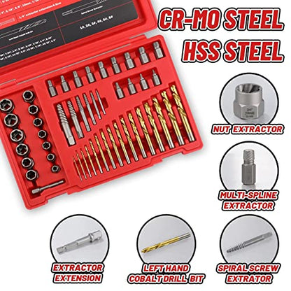 53 Pcs Spiral Screw Bolt Extractor Set Left Hand Drill Bit | 6542/4341 HSS Easy Out Bolt Extractor Set Multi-Spline Stripped Bolt Remover for Broken Rusted Nuts Bolts - size: 53Pcs