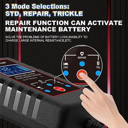 Upgraded 2Amp Car Battery Trickle Charger 6V/12V Smart Fully Automatic 3 Mode Battery Charger Maintainer, Battery Desulfator for Lawn Mower, Motorcycle, Car, Boat, Marine Lead Acid Batteries