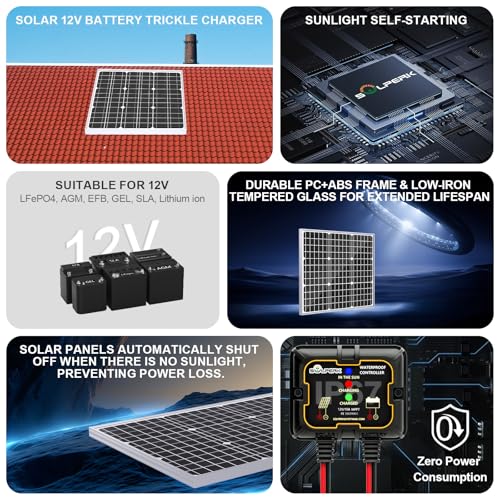 SOLPERK Solar Panel Kit 50W 12V, Waterproof Solar Battery Trickle Charger Maintainer + Smart MPPT Controller + Adjustable Mount Bracket for Boat Car RV Motorcycle(Without Mounting Bracket) - size: 50W MPPT Kit