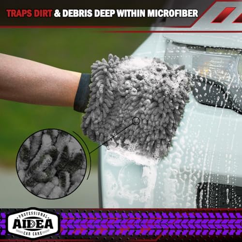 AIDEA Car Wash Mitt Microfiber, 1PK, Car Wash Brush, Grey, 7.12''X10.14'' | Scratch Free Lint Free Premium Chenille Microfiber Mitt, Cleaning Supplies, Regular Size - color: Grey, size: 1PK-7.12''X10.14''