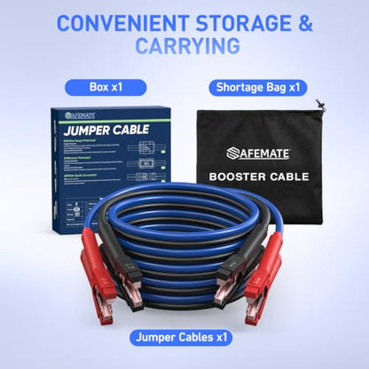 SAFEMATE 0 Gauge Heavy Duty Jumper Cables, 20 Feet 1000 Amp Automotive Booster Cables for 12V & 24V Vehicles, Jump Starting Dead or Weak Batteries – Jumper Cables Kit with Carry Bag