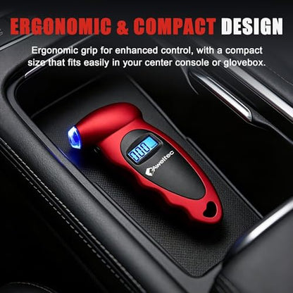 Digital Tire Pressure Gauge,Accurate Cars Air Gauge 150 PSI,2 Pack | 0-150PSI Calibrated,Accurate in 0.1 Increments,4 Measurement Units,Backlight LCD&Nozzle Light,for Everyday Vehicles - color: Red(2PK), size: 2 Pack