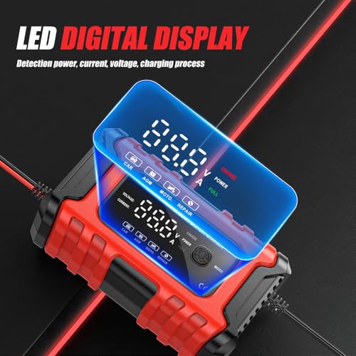 12V 6-Amp Battery Charger, Smart Trickle Charger Maintainer, Battery Repair | Battery Desulfator, Temperature Compensation, Multi-protection for Car Truck Motorcycle Lawn Mower Marine Lead Acid Batteries
