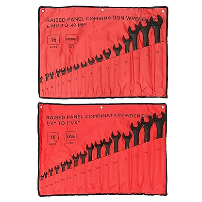 ABN Combination Wrenches Set Metric and Standard - 32 Piece SAE and Metric Wrench Set with Roll Up Pouch