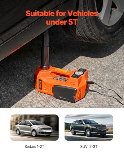 VEVOR Electric Car Jack, 5 Tons /11000 lbs Electric Jack with Built-in Inflator, 12V Adjustable Tire Change Replacement with Secure Hammer & LED Light, Portable Jack kit for Sedan, SUV, Truck