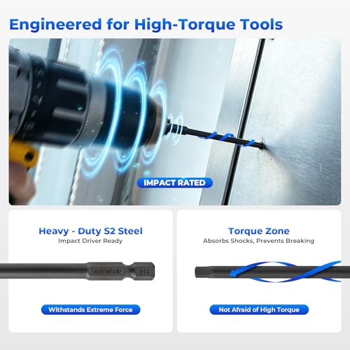 Impact Rated Screwdriver Bit Set, 4" Extended Long Magnetic Power Bits, Premium S2 Steel, Shock-Absorbing Design, 1/4" Hex Shank for Power Drill & Impact Driver (4 Inch Metric Hex) - size: 4 Inch Metric Hex