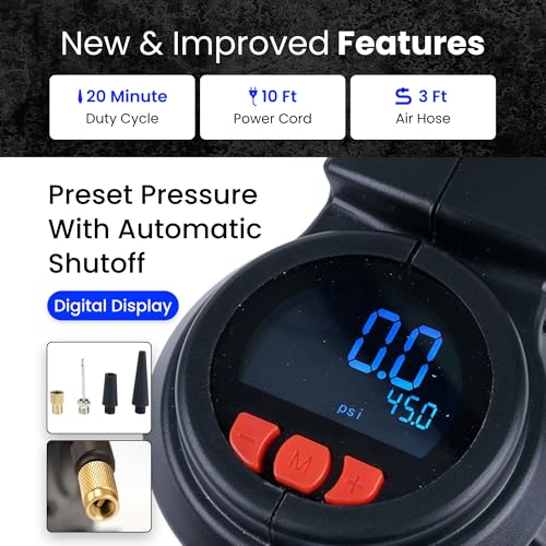 VIAIR Digital EVC85P - Portable Air Compressor Tire Inflator for Car, SUV & Truck | Preset Automatic Shut Off Feature | 12V Road Tire Pump Air Compressor 60 PSI - size: Twist on Chuck, style: Digital Automatic/Twist on