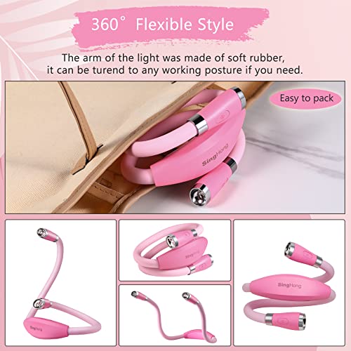 Neck Book Light, LED Reading Lamp, USB-C Rechargeable, Hands Free, 4 LED Bulbs, 4 Adjustable Brightness, for Reading in Bed or Reading in Car Lamp (Pink) - color: Pink