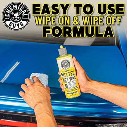 Chemical Guys, Butter Wet Wax, Deep Wet Shine Liquid Car Wax, Banana, 16 oz | Spreadable liquid wax adds a deep wet gloss on any paint color, wipes on and off easily, sweet banana scent