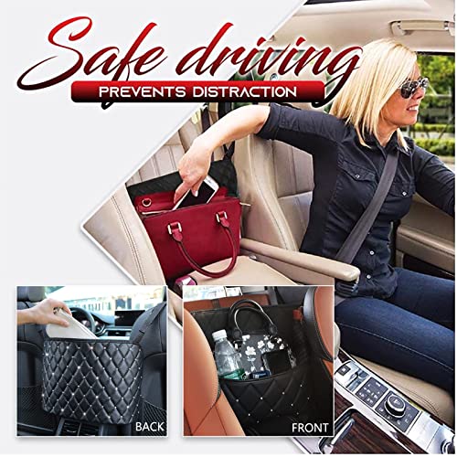 Car Net Pocket Handbag Holder with Diamond Bling Driver Netting Pouch, Handbag Holder Front Seat, Barrier of Backseat Pet Kids Storage & Pocket (Black with Diamond) - color: Black with Diamond