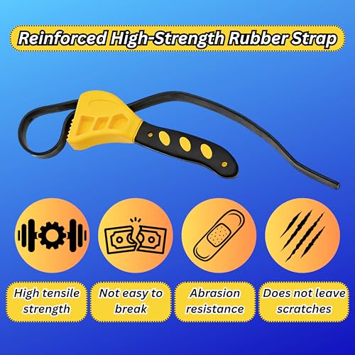 2-Pack Adjustable Rubber Strap Wrench Set, 8" & 6" – Heavy-Duty Non-Slip Oil Filter Wrench & Jar Opener for Plumbing, Water Filter, Shower Head, Sink, Faucet, Pipes & Automotive Use (Yellow)