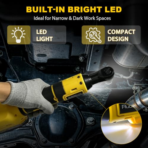 3/8" Electric Ratchet Wrench, Compatible with DEWALT 20V MAX Batteries | 74 Ft-Lbs Brushless Cordless Ratchet, Variable Speed Power, Tool with 1/2" & 1/4" Adapters, Battery and Charger Not Included - size: Standard