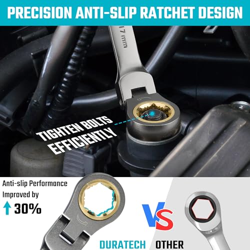 DURATECH Anti-Slip Flex-Head Ratcheting Wrench Set, 12-Piece, Metric | 72-Tooth, 8-19 mm, CR-V Steel, Storage Case Included