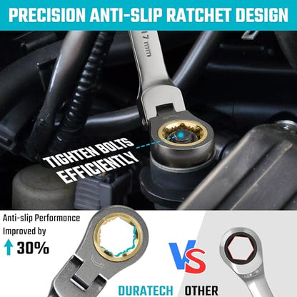 DURATECH Anti-Slip Flex-Head Ratcheting Wrench Set, 12-Piece, Metric | 72-Tooth, 8-19 mm, CR-V Steel, Storage Case Included