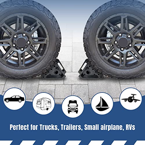 HOXWELL Solid Heavy Duty Rubber Wheel Chocks 4 Packs, Premium Wheel Stopper for Car, Travel Trailers, RV, Truck, and ATV(4 pcs, Black) 8" x 4" x 6" - color: Black 4 pack