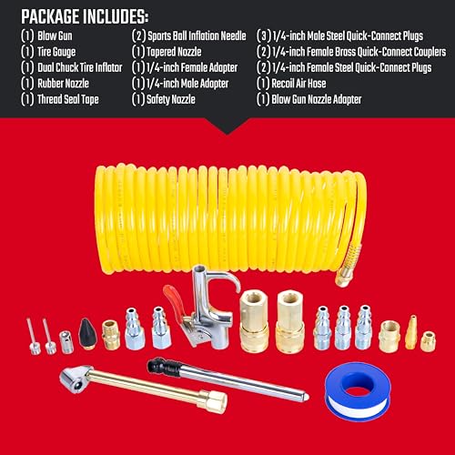 CRAFTSMAN 20-Piece Air Compressor Accessory Kit, Includes Recoil Hose, Tire Inflator, Blow Gun, Brass Quick-Connect Fittings, and More