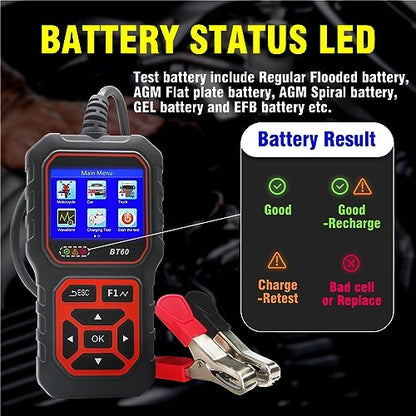 12V/24V Automotive Battery Tester Digital Auto Battery Analyzer Charging Cranking Tester for Car Truck Motorcyle Vehicle RV