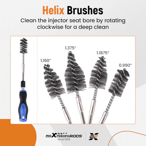 maXpeedingrods Professional Diesel Injector Seat Cleaning Kit 8090S on Cylinder Heads, with Helix Brushes, Two-Stage Brushes, Bore Brushes and Swabs, 17-Pack - style: 8090S