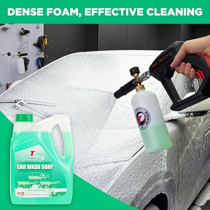 Tool Daily Short Pressure Washer Gun with Foam Cannon, Car Wash Soap 64 Oz, 5 Power Washer Nozzle Tips, 1/4 Inch Quick Connect - style: Foam Gun with Soap