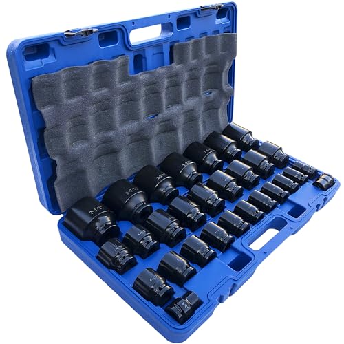 MacWork 29 Pieces Impact Socket Set, 3/4-Inch Drive, Standard, SAE 3/4 inch to 2-1/2 inch, CR-V Alloy Steel, 6-Point Sockets with a Storage Case