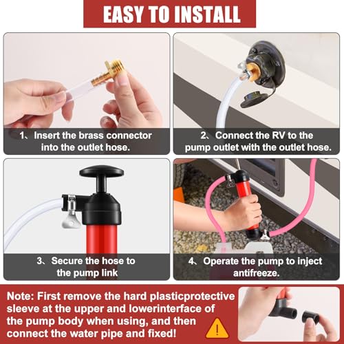 RV Antifreeze Siphon Hand Pump Kit, Liquid Transfer Pump with Two 1 Metre Clear PVC Hoses for Petrol, Oil and Fluids, Fuel Siphon Pumps with 2 Clamps, Camper, Boat Winterization Accessories