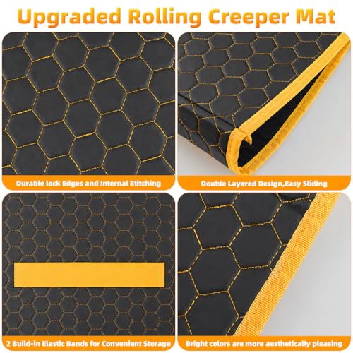 Magic Rolling Creeper Mat, 60 x 28 in Foldable Under Car Repair Pad | with Storage Bag, Multifunctional Automotive Creeper Mechanic Mat for Low Clearance, Working On The Ground, Special Roads - color: YELLOW