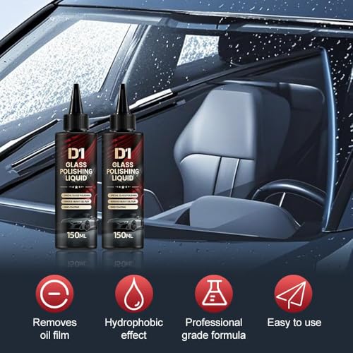 D1 Glass Polishing Liquid, 2025 New Car Glass Oil Film Remover and Auto Scratch Repair Compound, Car Glasses Polishing Compound, Anti-Fog Hydrophobic Coating Spray with Sponge (black-1pcs) - color: Black-1pcs