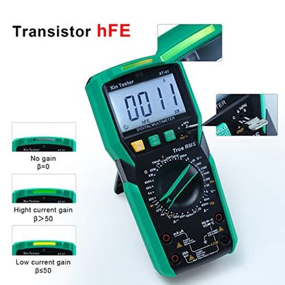 Xin Tester Digital Multimeter TRMS 6000 Counts Ohm Volt Amp Test AC DC Voltmeter Auto Ranging Continuity Test Diode Voltage Tester Duty-Cycle Capacitance Temperature for Automotive