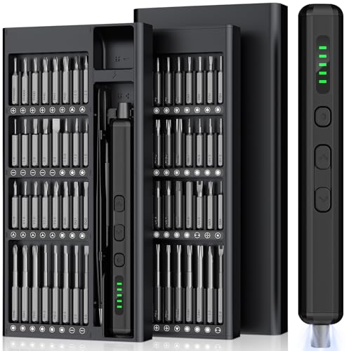 Mini Electric Screwdriver, 3.7V Precision Screwdriver Set Cordless Screwdrivers Rechargeable 72 In 1 Magnetic Bit Repair Tech Tool Kit for Electronics Computer Phone Laptop Camera RC Car Watch Glasses - color: 72 Black