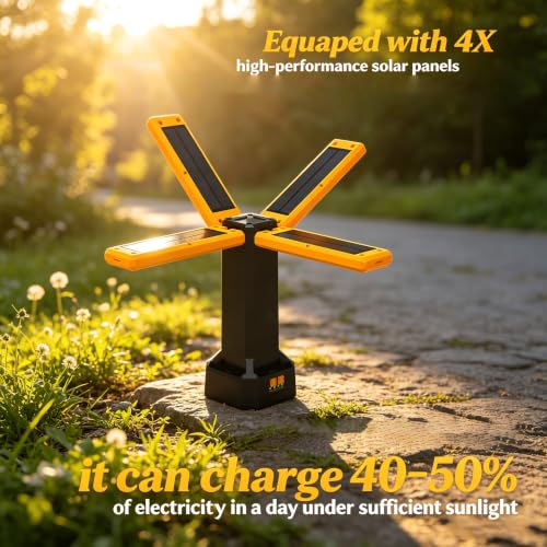 13200mAh Rechargeable Solar Work Light with Folding Stand and Carrying Bag, AODOO 8000 Lumen Stepless Dimmable , White/Warm/Nature White/RED(SOS) with Detachable Tripod (Orange) - color: Orange