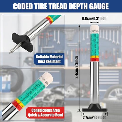 4 Pcs Car Brake Pad Thickness Gauge Set, Tread Depth Gauge, Color-Coded Brake Pad Measuring Tool for Car Truck Motorcycle