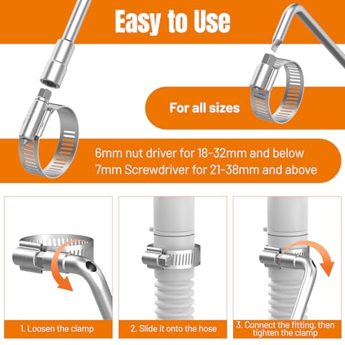 Housolution 250 PCS Pipe Clamps from 1/4" to 2.5" (6-63mm), Hose Clamps Stainless Steel with Hose Clamp Tool, For Fuel Line, Garden, Plumbing, Automotive, Radiator, Mechanical Applications - style: Hose Clamps