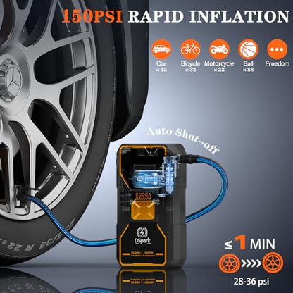 Jump Starter with Air Compressor, Portable 2000A Car Battery Jump Box for 7.0 Gas/6.5L Diesel Vehicles, 150 PSI Tire Inflator Auto-Shut Off, Reverse Polarity Protection,3-Mode Emergency Light - style: B31