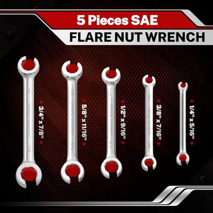 BILITOOLS 12-Piece Flare Nut Wrench Set, SAE & Metric, 6-21mm | Chrome Vanadium Steel, 12-Point Grip, SAE 1/4"-7/8", Metric 6-21mm, Includes Storage Pouch