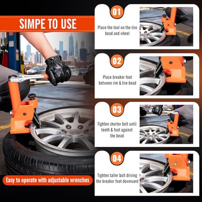 KAKO Tire Bead Breaker Tool for 38"-42" Tires, Hub-Safe Manual Tire Bead Breaker with Rubber Pad, Heavy Duty Tire Temoval Tool for ATVs, UTVs, Tractors, Trucks, Cars Tire Changer