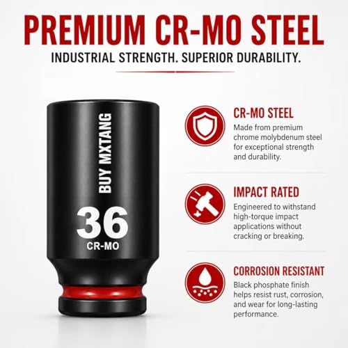 12 PCS 1/2''Drive Deep Impact Socket Set,Extended Socket Set, 6-Point Metric Size 27mm, 28mm, 29mm, 30mm, 32mm, 33mm, 34mm, 35mm, 36mm, 38mm, 39mm, 41mm Socket, Cr-Mo Steel,Heavy Duty Socket Set - size: 1/2 12PCS Socket Set Metric