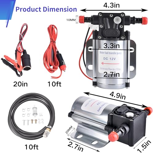 Fuel Transfer Pump Kit with Carrying Case, 12 Volt Electric Fuel Transfer Pump, High Efficiency Self-priming Pump for Pumping Gasoline, Diesel, Kerosene, Water and Liquids - size: Fuel Pump Kit