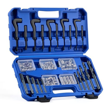 Orion Motor Tech 172pc Thread Repair Kit, SAE Thread Restorer Kit with HSS Drill Bits Taps Inserts Breakoff Installation Tools, Auto Rethreading Restorer Tool Kit in 1/4" 5/16" 3/8" 7/16" 1/2" - size: SAE Set