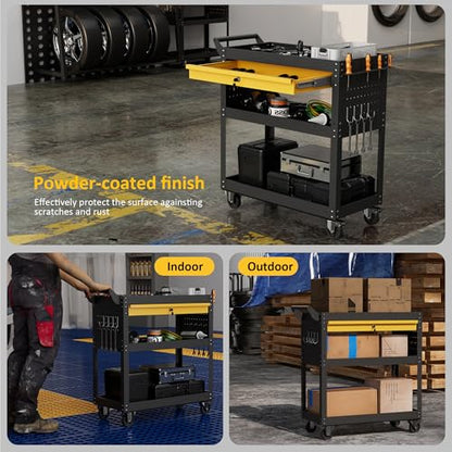 4-Tier Heavy Duty Rolling Tool Cart with Drawers & Pegboard – 420 lbs Capacity Steel Utility Cart on Wheels, Lockable Work Cart for Mechanic, Garage, Workshop - size: 4-LAYER-A (ONE DRAWER)