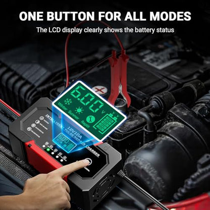 Battery Charger 10A 12V Fully Automatic Smart Car Battery Charger with LCD Display & Temperature Compensation for Car Motorcycle Vans - color: Black