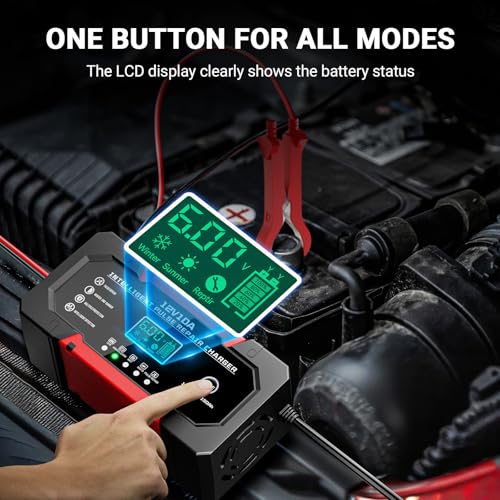 Car Battery Charger 12V 10A Smart Trickle Charger Fully Automatic | Battery Maintainer Temperature Compensation LCD Display 8-Layer Protection Suitable for Car Truck Motorcycle Lawn Mower Boat - color: Black