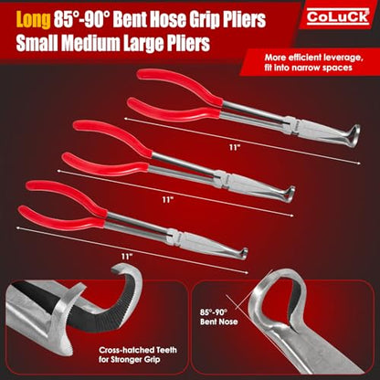 4Pcs 11" Hose Gripper Plier Hose Remover Set,5/16-Inch, 1/2-Inch, 3/4-Inch Dia, Offset Spark Plug Boot Removal Pliers Serrated Jaws for Cannon Plug Removal Tool Hard to Reach Narrow Spaces - size: 4-Piece Set