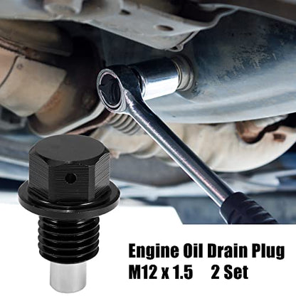 X AUTOHAUX 2 Set M12x1.5 Oil Drain Plug Magnetic Aluminum Alloy Sump Drain Nut Oil Drain Bolt with 2 Washer for Car Motorcycle Black - size: M12x1.5