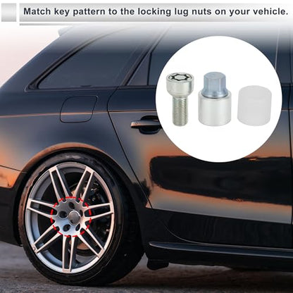 Vehicle Wheel Lock Lugnut with Bolt Kit for Audi A4L A5 A6L Q2L Q3 Q5 Q7 A8 Type x Anti-Theft Screw Nut Removal Key Socket 1 Set