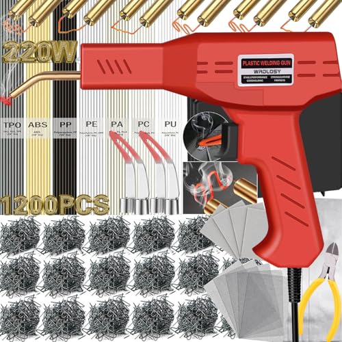 220W Plastic Welder Kit, Auto Bumper Repair Tool with 800 Staples | 1380°F Rapid Heat, Ergonomic Grip, LED Work Light, Plastic Rods, Mesh & Tape, for ABS PP PE TPO