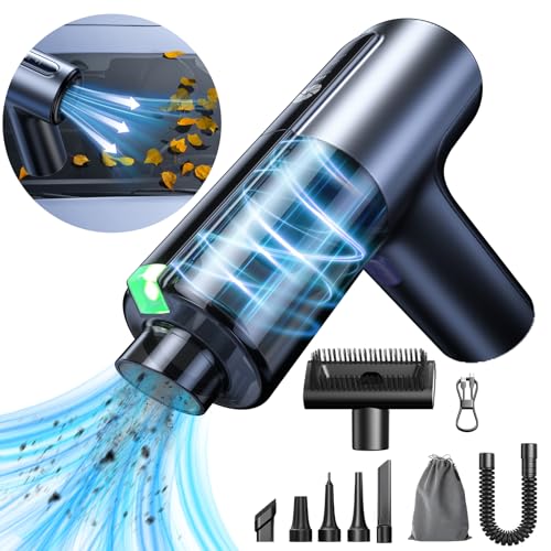 CAFELE Car Vacuum Cleaner Cordless Portable, 14000PA High Power Brushless Motor 3 in 1 Mini Duster & Air Blower & Inflatable, with 7 Nozzles, LED Green Light, for Home Office Car Detailing Vacuum