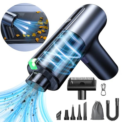 CAFELE Car Vacuum Cleaner Cordless Portable, 14000PA High Power Brushless Motor 3 in 1 Mini Duster & Air Blower & Inflatable, with 7 Nozzles, LED Green Light, for Home Office Car Detailing Vacuum
