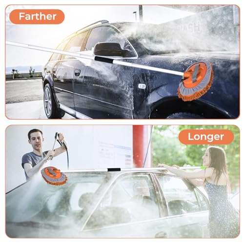 62" Car Wash Brush with Long Handle Car Cleaning Brush Kit Car Cleaning Supplies Kit Car Washing Duster Tools Accessories, 1 Chenille Scratch-Free Replacement Head Aluminum Alloy Pole (Orange) - color: Orange