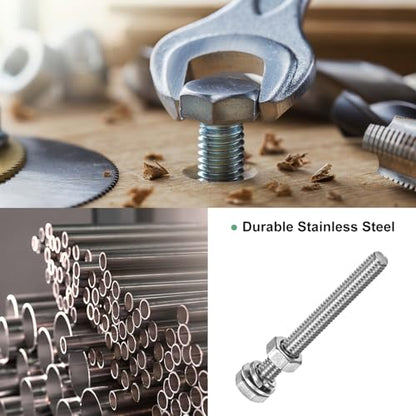 M METERXITY 4-Pack Hex Head Screw Bolt with Nuts Flat & Lock Washers M6x55mm Stainless Steel Bolts and Nuts Kit Fully Threaded Metric Bolt Assortment for Equipment/Machinery - size: M6 x 55mm