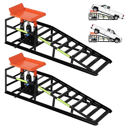 Heavy Duty Hydraulic Car Ramps, 2 Pack, 5 Ton (11000LBS) Capacity - Adjustable Low Profile Steel Lift 11.6"-16.2" - for Oil Change, Garage Use - Black Shelf + Orange Tablet - color: Black+orange